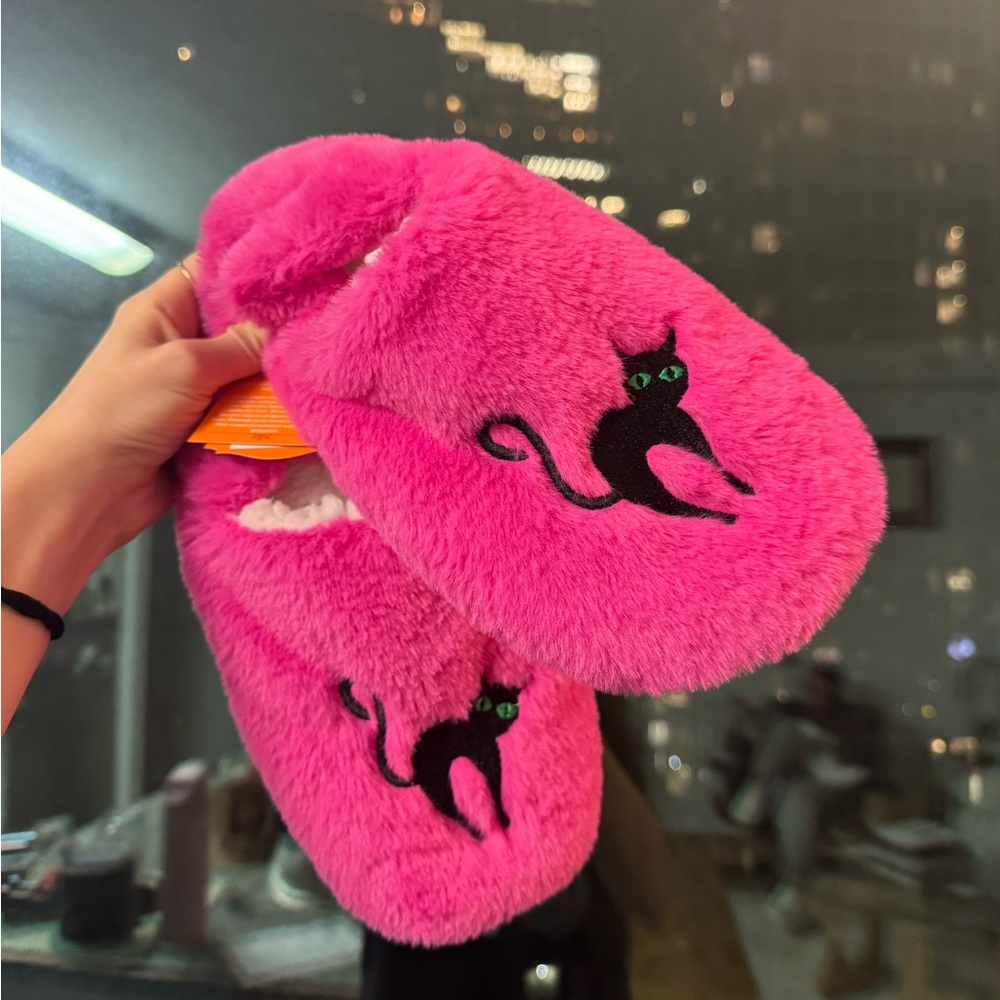 NWT Pink Fuzzy Cat Slippers